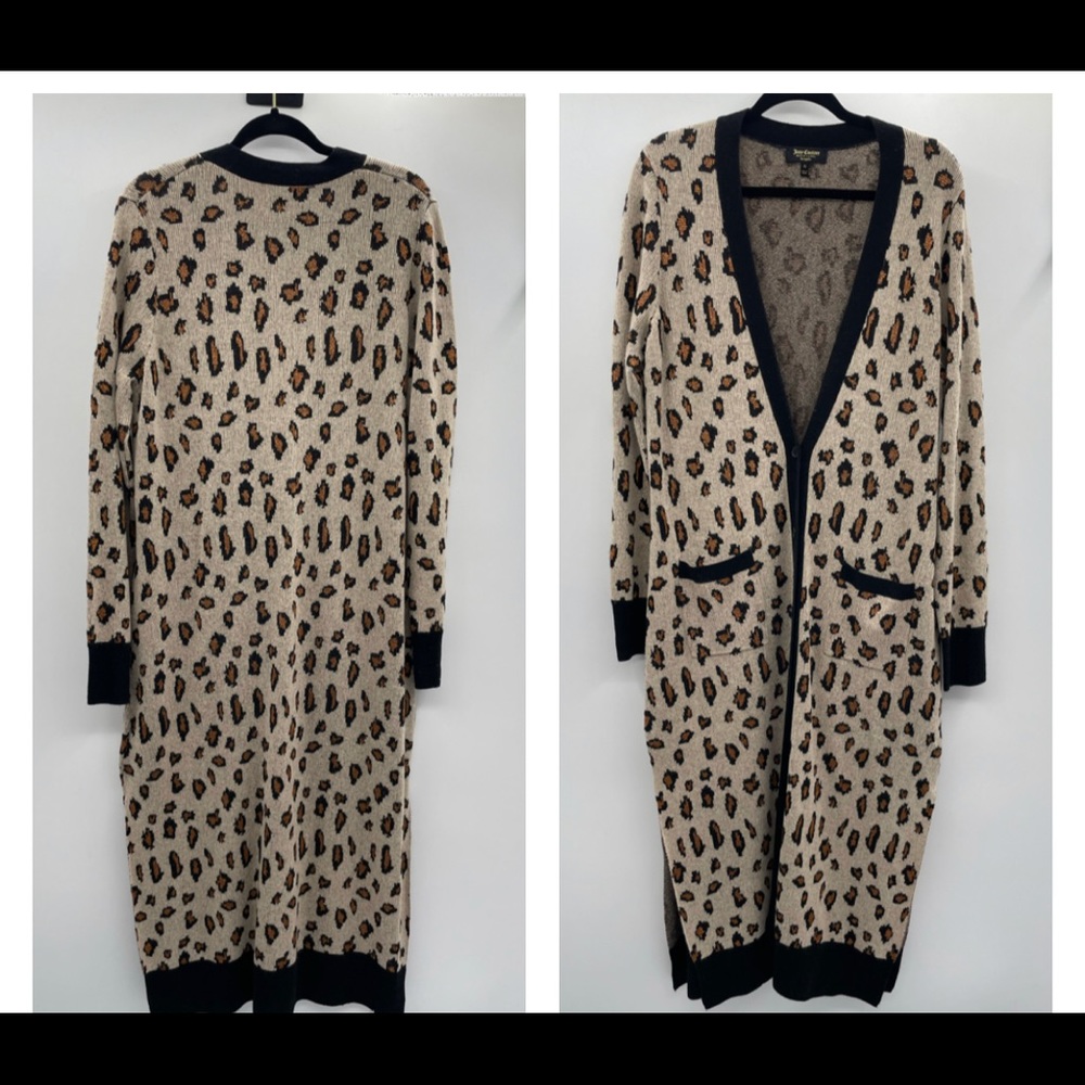 Juicy Couture Black Label wool blend Cheetah tan & black duster cardigan